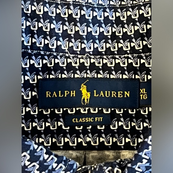 Polo Ralph Lauren Shirt‎ Mens XL Blue Short Sleeve All Over Print P-wing A12 - Picture 5 of 7